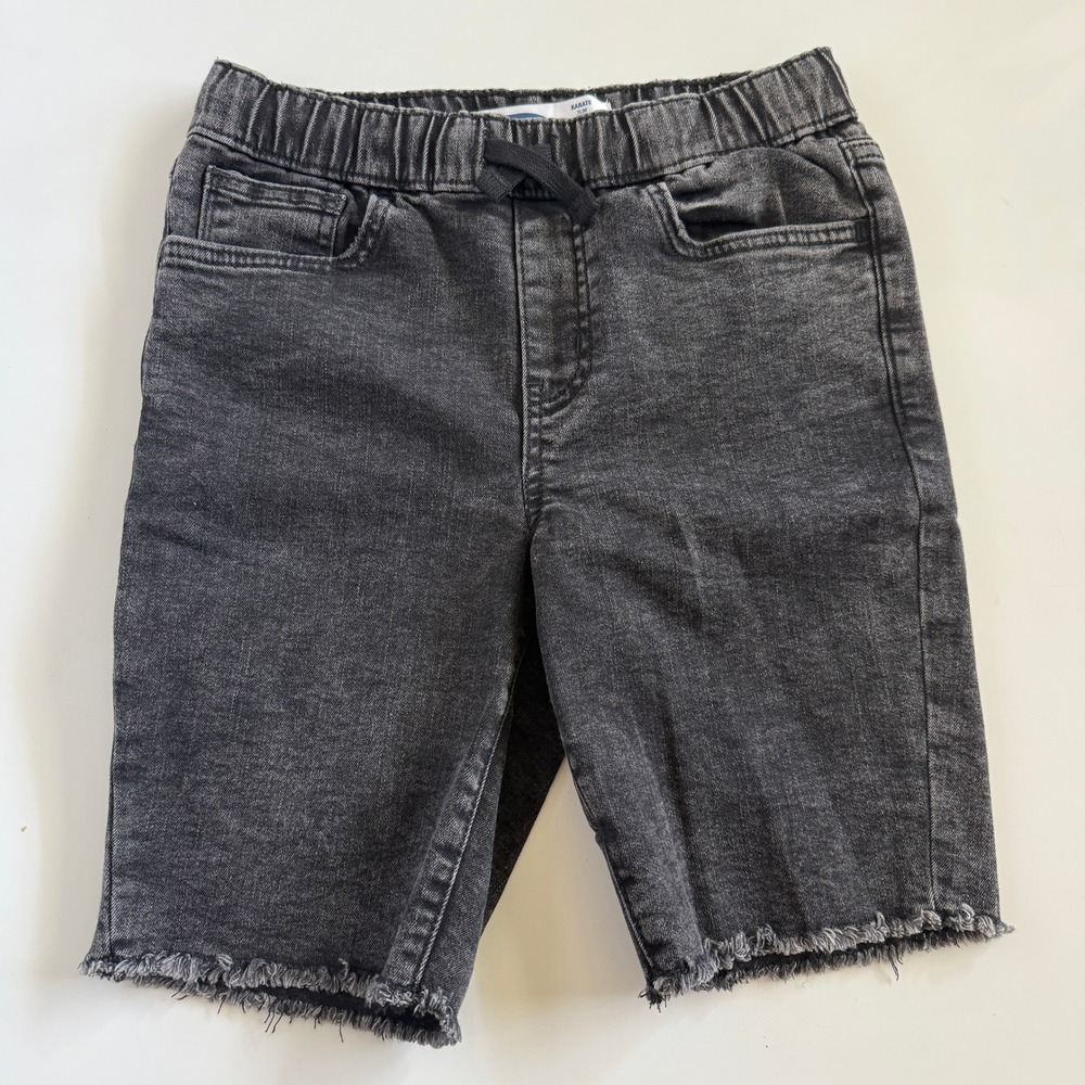 Old Navy Boys Karate Slim Denim Shorts Dark Stone Grey Elastic Waist L 10-12